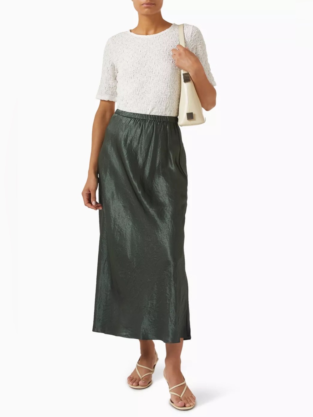 NWT Eileen Fisher Petite Textured Satin Elastic Waist Bias Maxi Skirt Sz M
